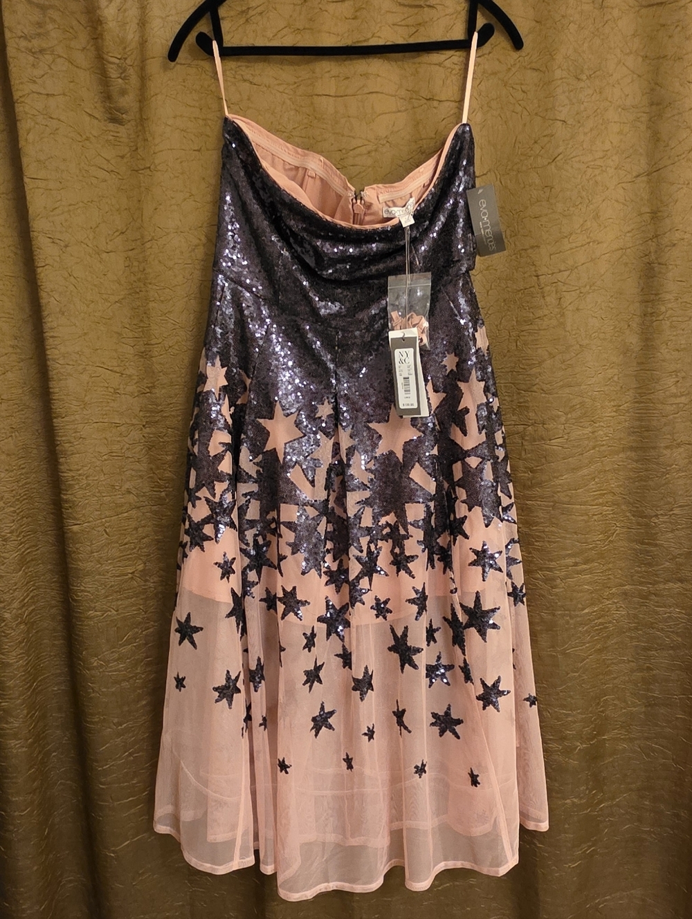 NY&Co Pink and Black Star Sequin Slip Dress